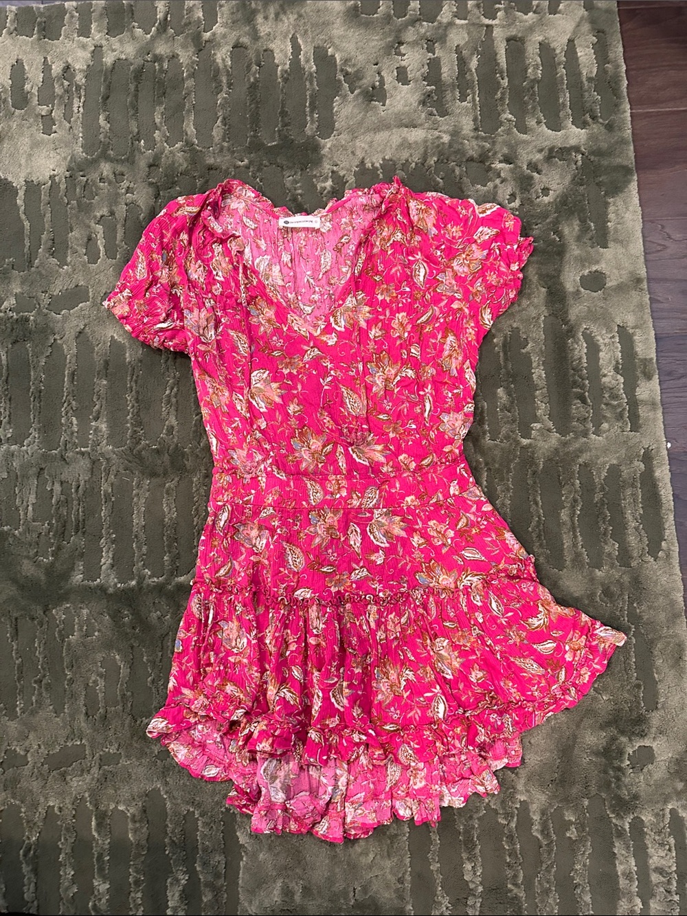 The Impeccable Pig Hot Pink Floral Ruffle Mini Dress